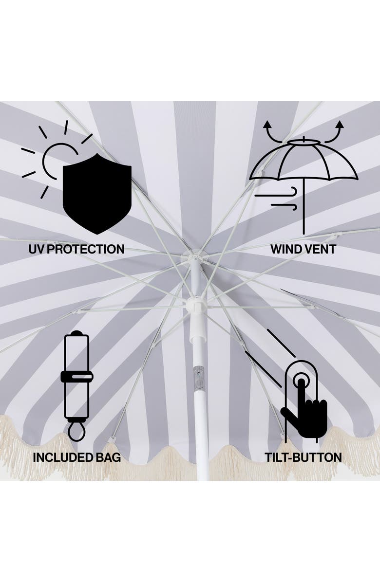 JONATHAN Y Mariner 6.5 ft. Classic Cottage Fringe Tassel Market Beach Umbrella with Push Button Tilt, Alternate, color, Black/White - White Pole