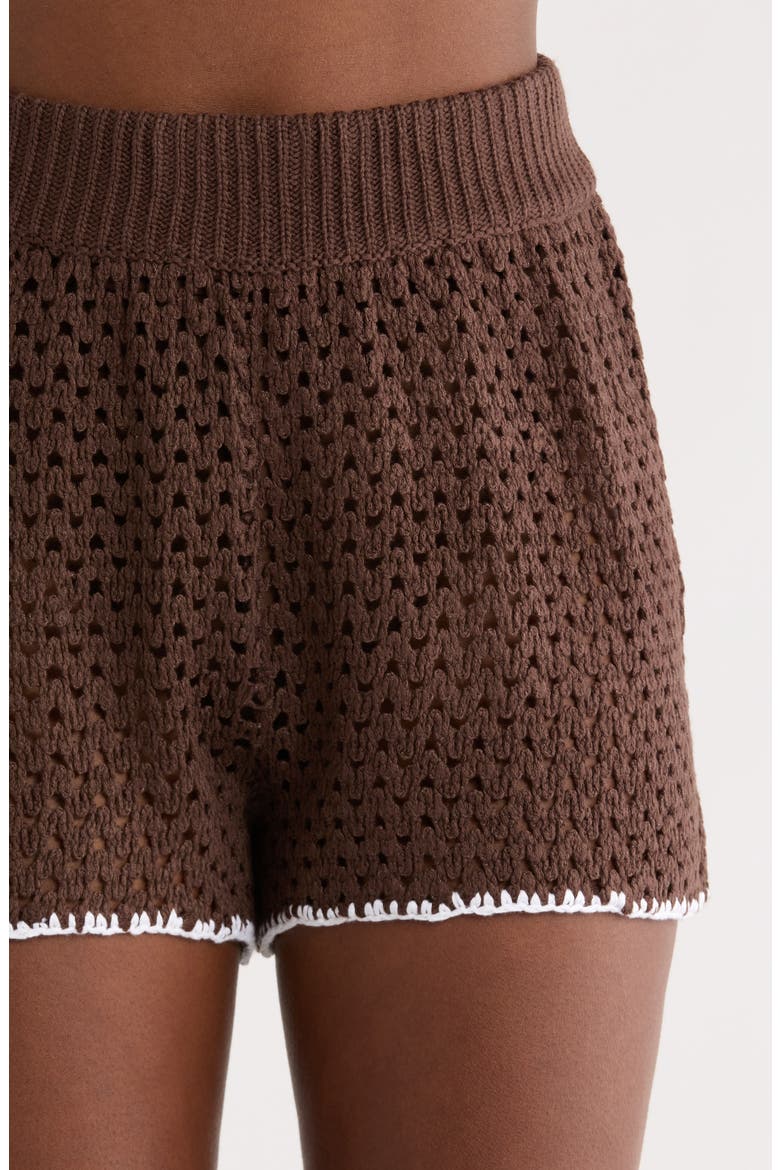 Open Knit Cover-Up Shorts, Alternate, color, BROWN