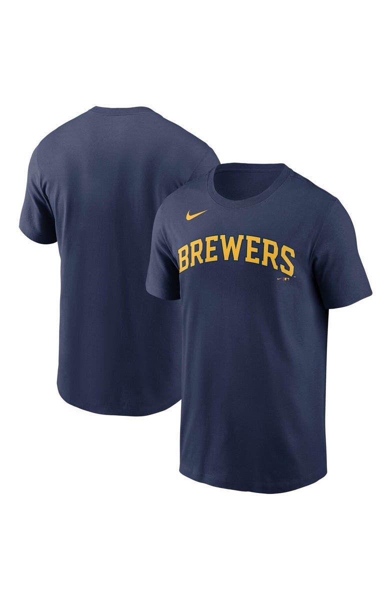 Nike Men's Nike Navy Milwaukee Brewers Team Wordmark T-Shirt, Main, color, 