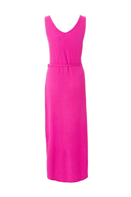 Quiz V Neck Maxi Dress With Tie Belt Detail In Magenta