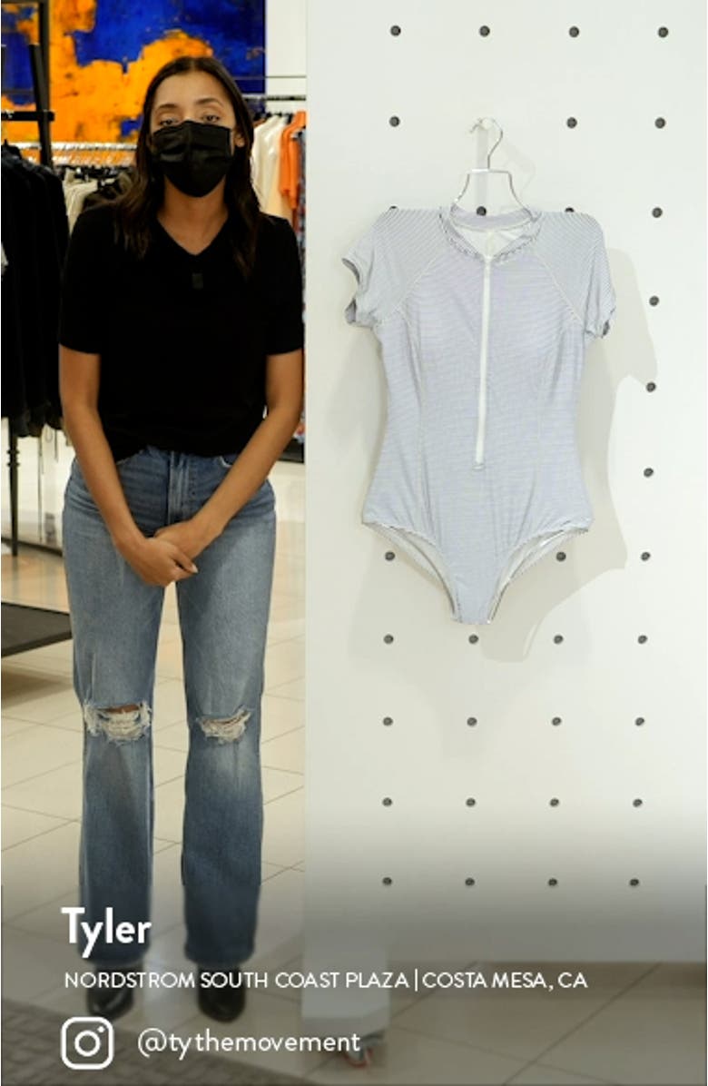 Short Sleeve Front Zip One-Piece Swimsuit, sales video thumbnail