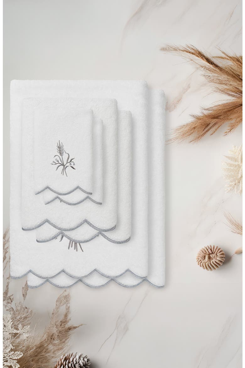 WHITNEY SCALLOP 6PC Embroidered Turkish Cotton Towel Set, Alternate, color, WHITE/ GRAY