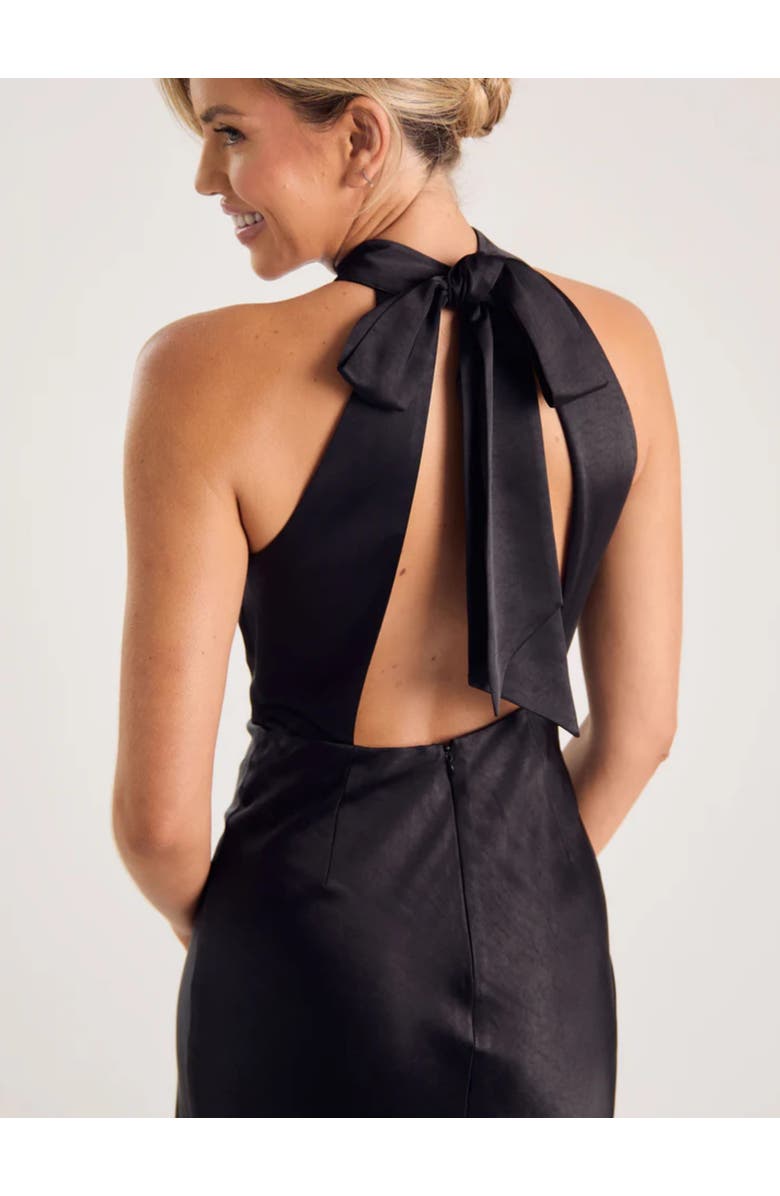 Six Stories Halter Neck Satin Bridesmaid Dress, Alternate, color, Black