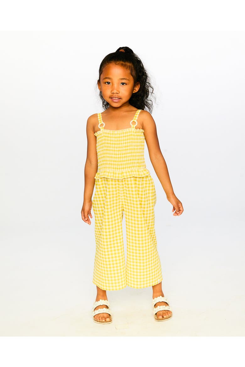 Capri Smocking Gingham Sleeveless Jumpsuit, Alternate, color, Yellow Gingham