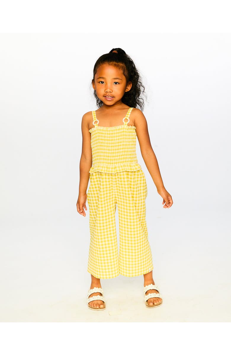 Deux par Deux Capri Smocking Gingham Sleeveless Jumpsuit, Alternate, color, Yellow Gingham