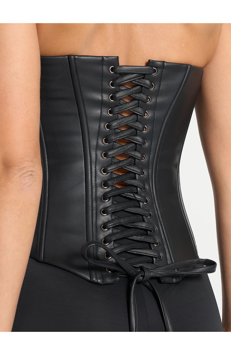 Manière De Voir Scarlett Leather Lace Up Corset, Alternate, color, Black