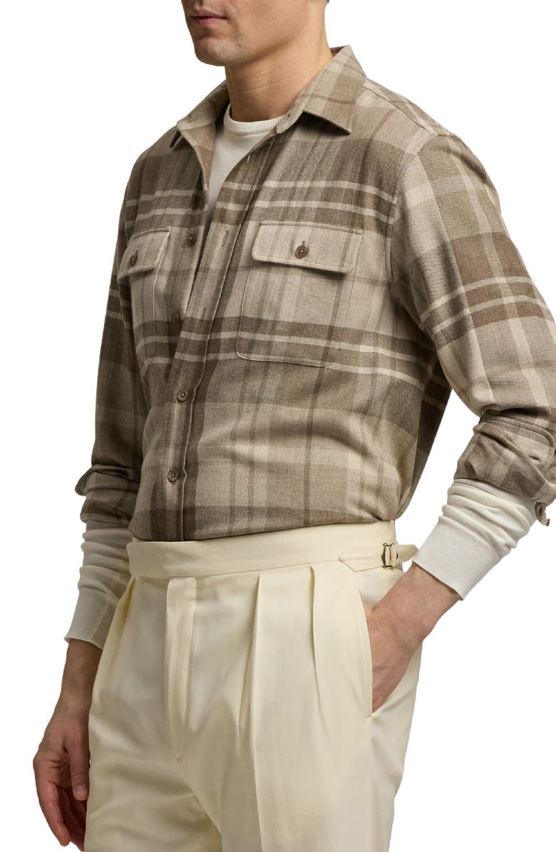 Ralph Lauren Purple Label Plaid Cashmere Button-Up Shirt, Alternate, color,