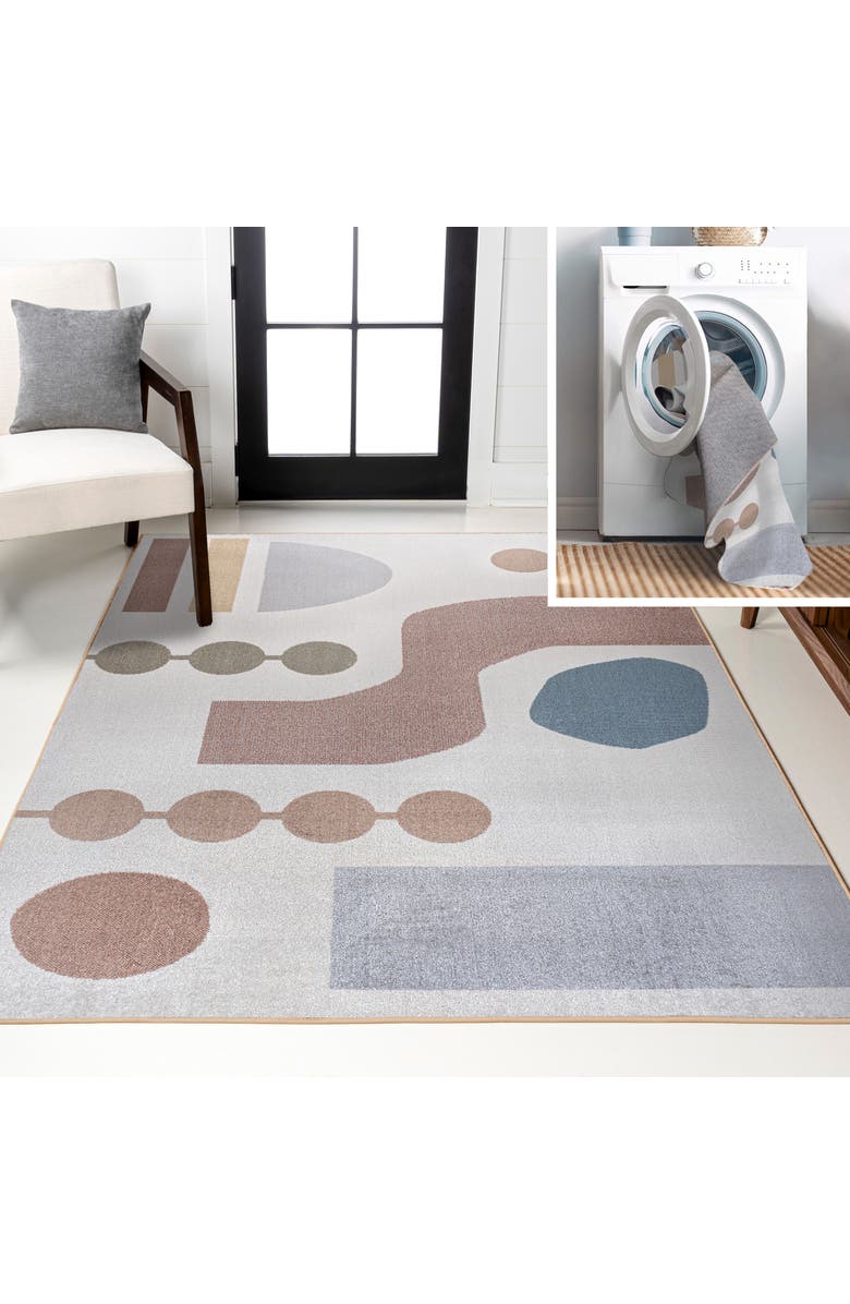 JONATHAN Y Riley Abstract Coastal Contemporary Machine-Washable Area Rug, Main, color, Cream/Multi
