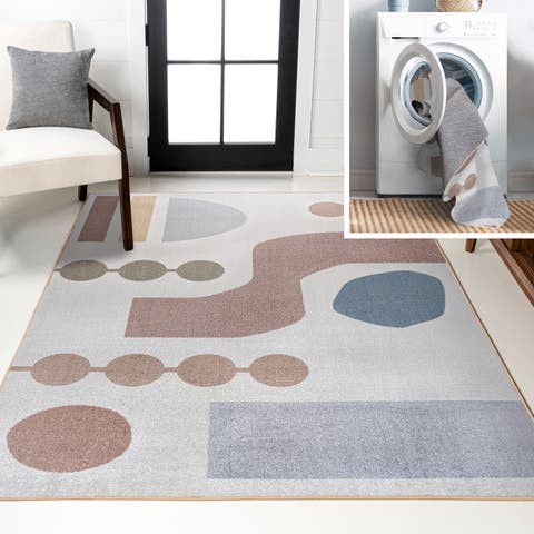 Riley Abstract Coastal Contemporary Machine-Washable Area Rug