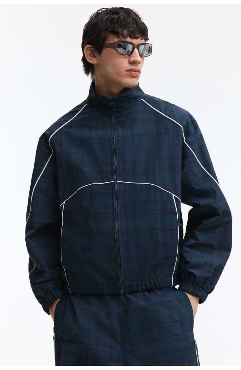 H&M Nylon track jacket, Main, color, Dark Blue/Plaid