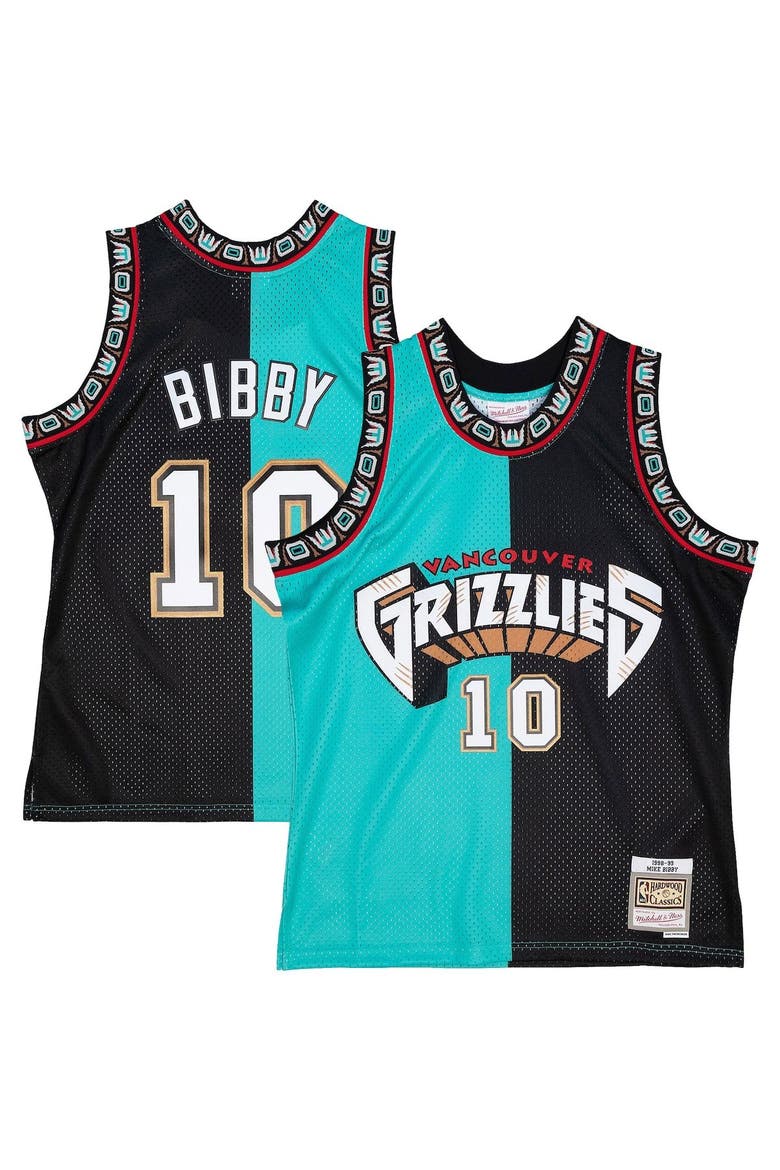 Men's Mitchell & Ness Mike Bibby Turquoise/Black Vancouver Grizzlies Hardwood Classics 1998-99 Split Swingman Jersey, Main, color, Turquoise