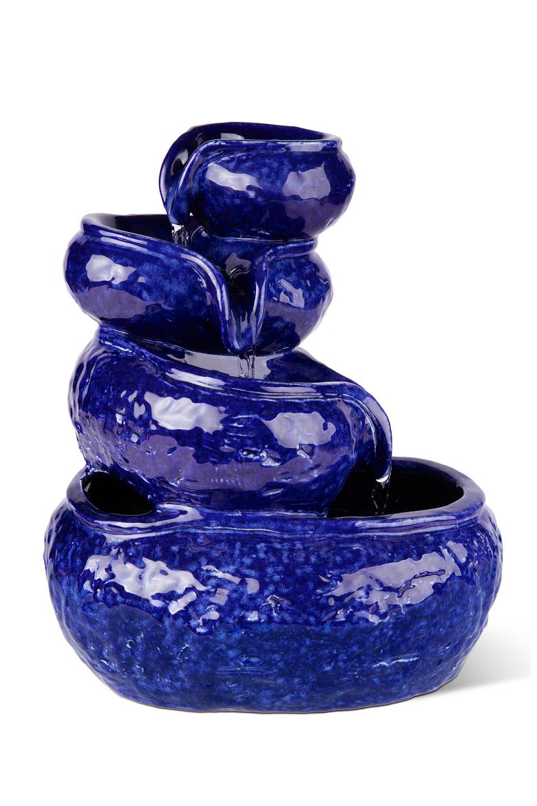 4-Tiered Ceramic Cobalt Blue Table Fountain with Pump, Main, color, Blue