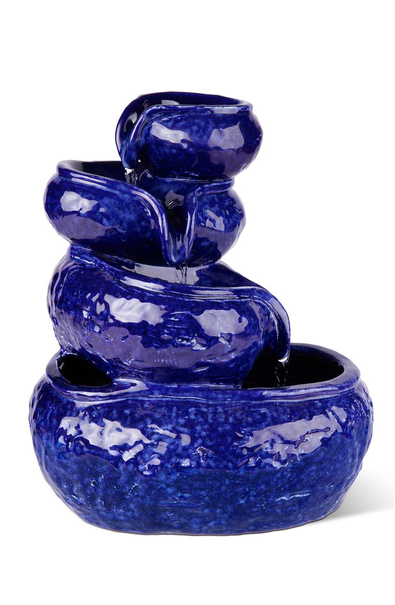 Glitzhome 4-Tiered Ceramic Cobalt Blue Table Fountain with Pump, Main, color, Blue