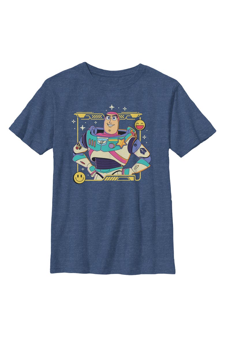 Boy's Toy Story 5 Buzz Smile Emoticon  Graphic T-Shirt, Main, color, Navy Blue Heather