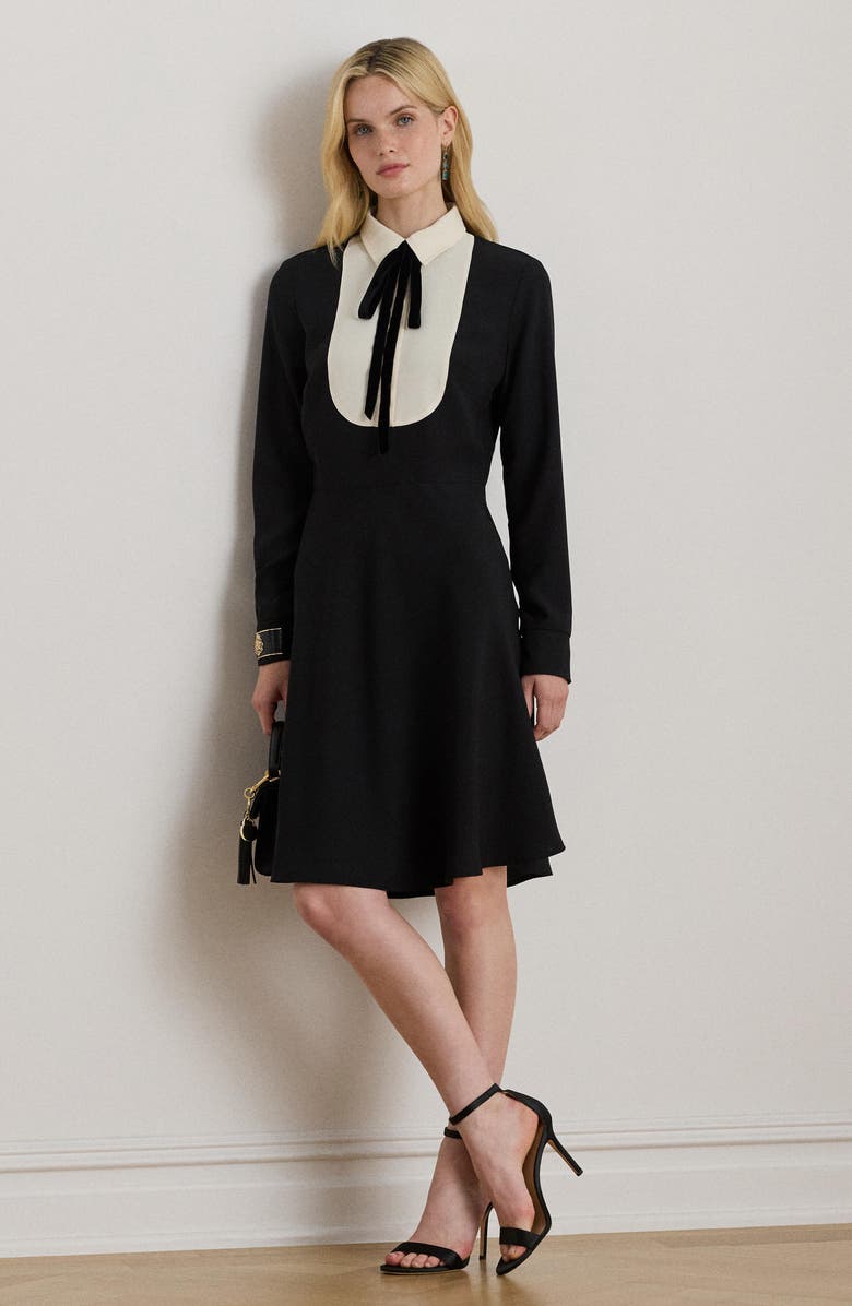Lauren Ralph Lauren Two Tone Long Sleeve Dress, Alternate, color, Black/ Mascarpone Cream