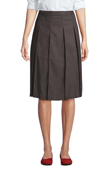 School Uniform Solid Box Pleat Skirt Below the Knee