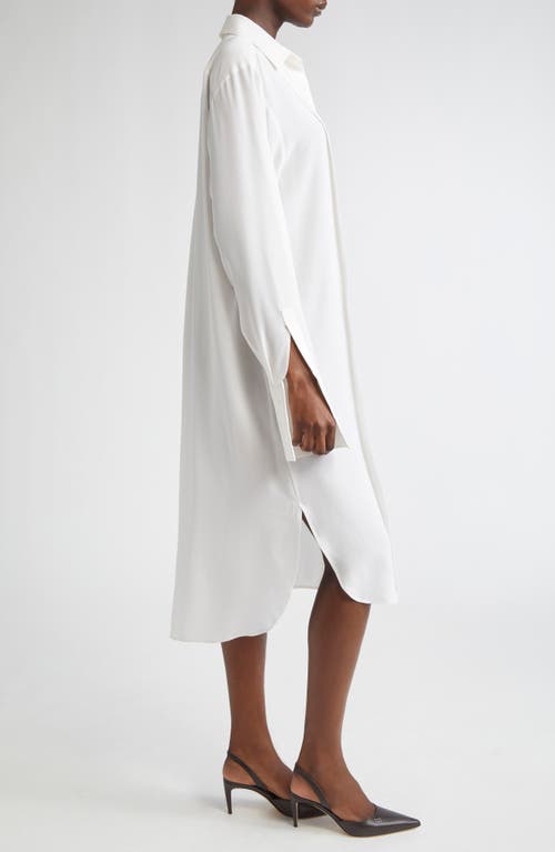 Michael Kors Collection Pleated Front Long Sleeve Silk Shirtdress In White