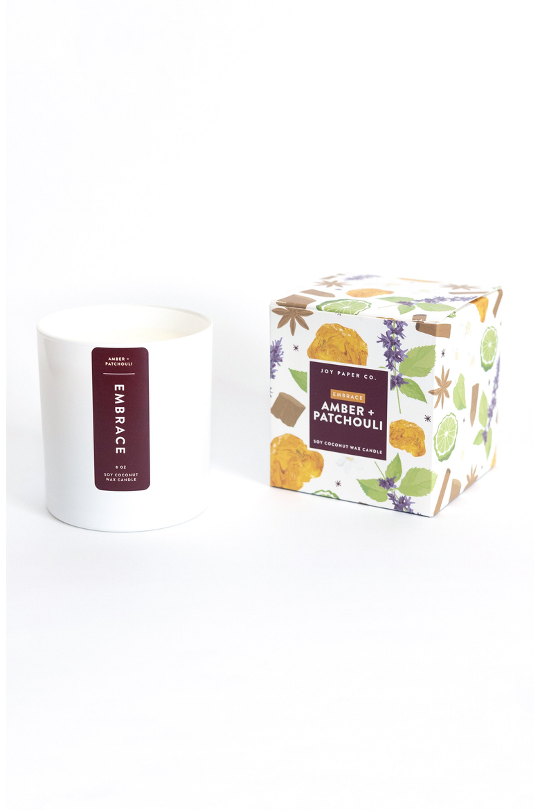 Embrace Amber Patchouli Coconut Soy Candle, Alternate, color, White Glass