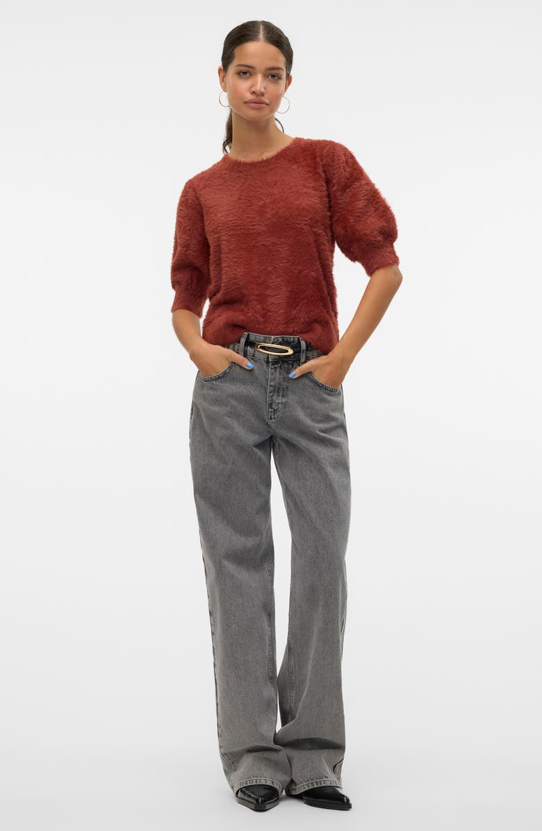 VERO MODA Alina Fuzzy Elbow Sleeve Sweater, Alternate, color, Fired Brick