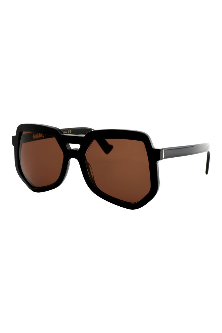 55mm Clip Aviator Hexagonal Sunglasses, Alternate, color, BLACK/ BROWN