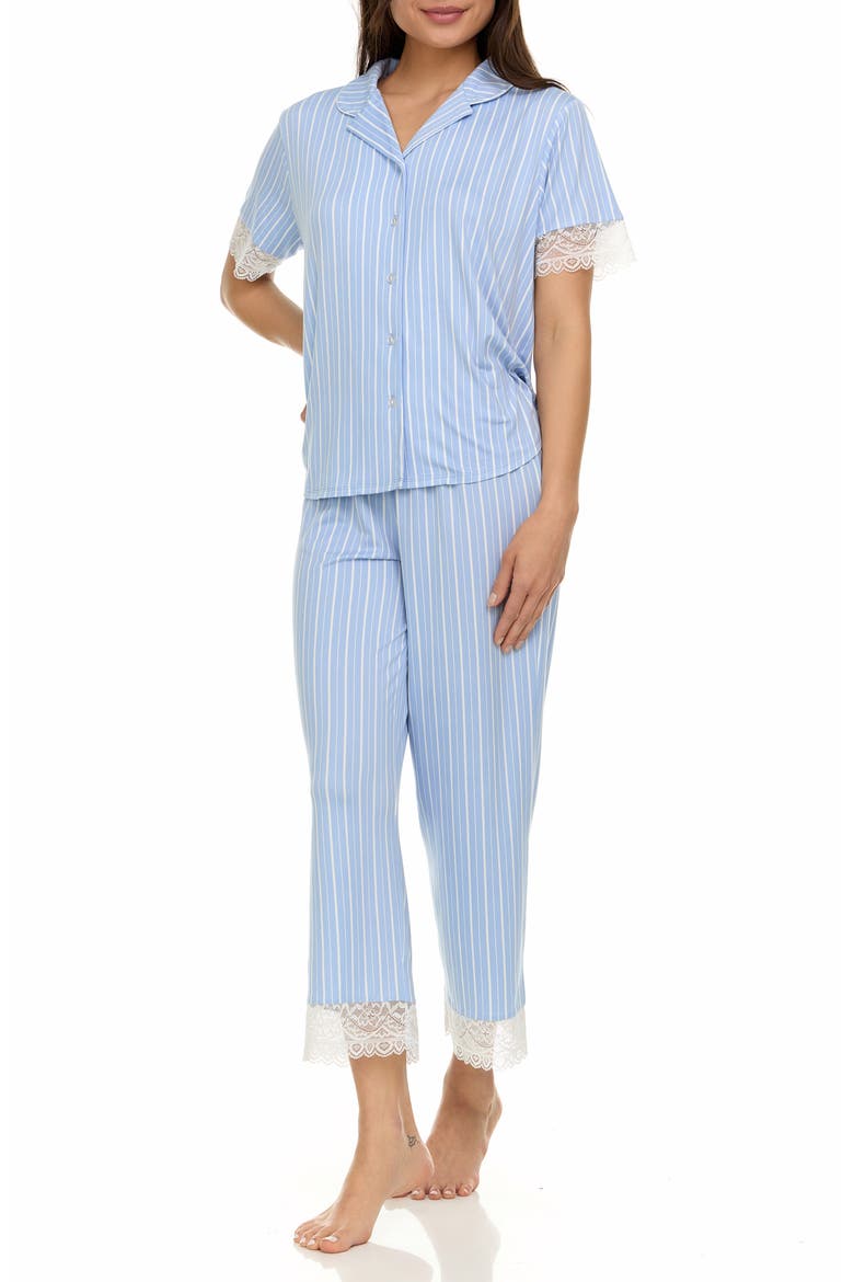 Janelle Notched Lace Crop Pajamas, Alternate, color, BLUE