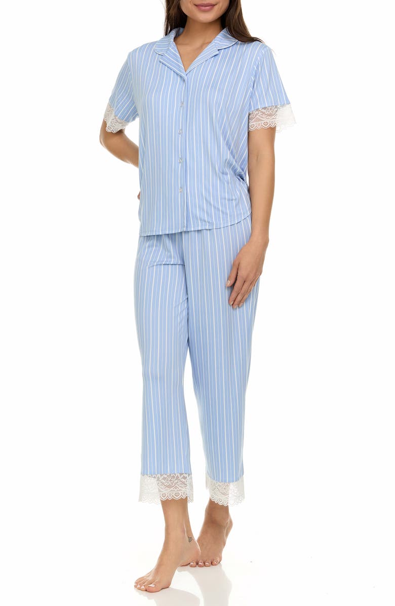 Flora By Flora Nikrooz Janelle Notched Lace Crop Pajamas, Alternate, color, Blue