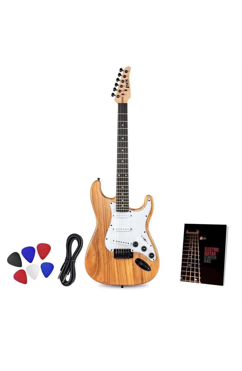 Lyxpro CS 39 Electric Guitar Kit for Beginner with Amp Cable, 6 Picks & Guide, Main, color, Natural