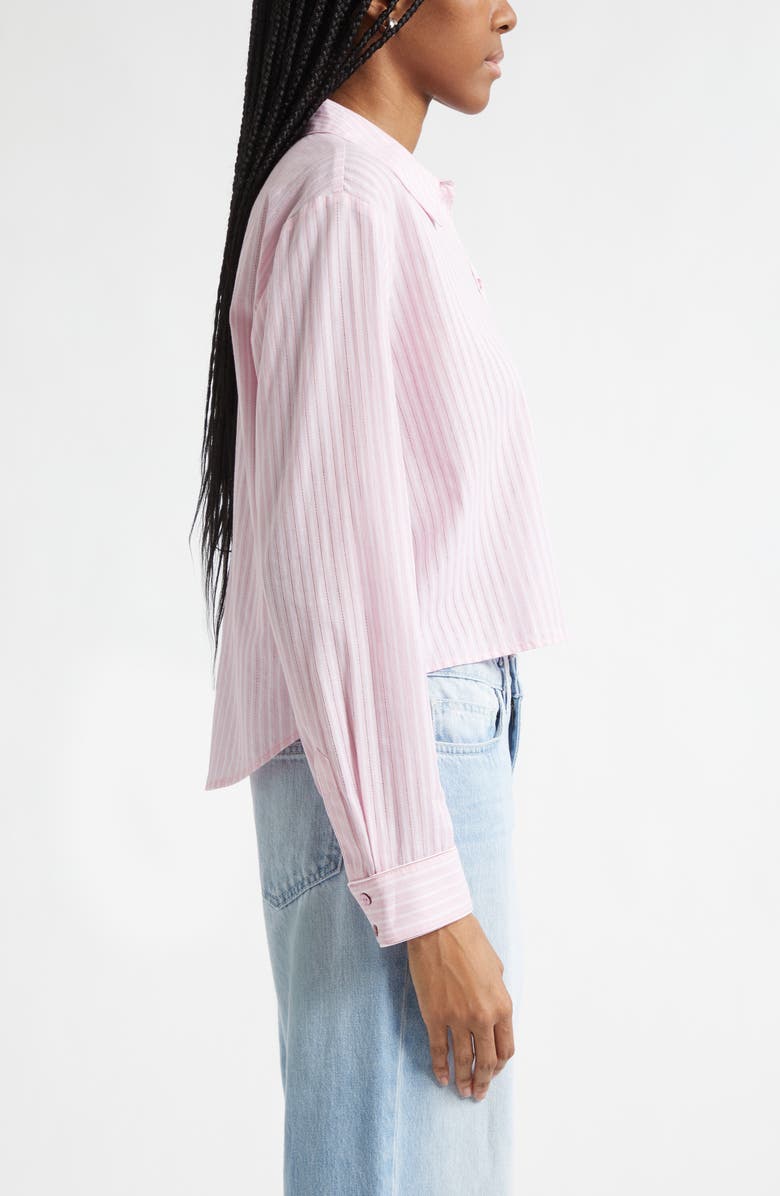 L'AGENCE Cosette Stripe High-Low Cotton Crop Button -Up Shirt, Alternate, color, Cameo Pink/ Ivory Stripe