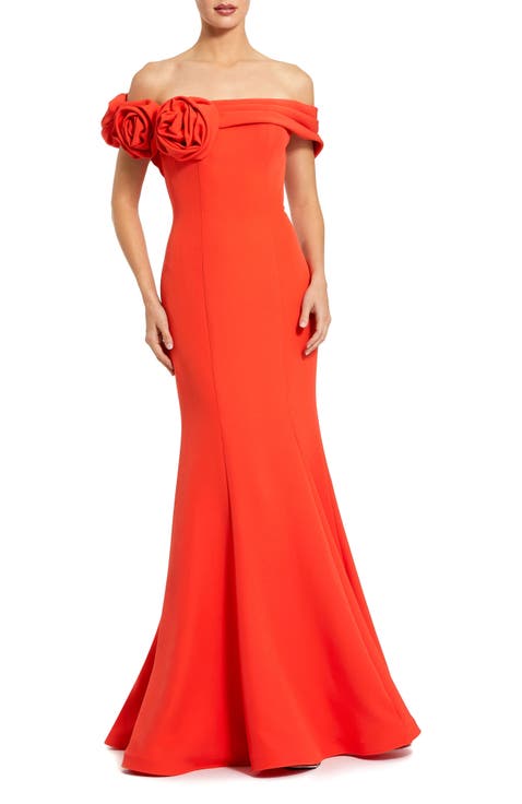 Off The Shoulder Crepe Mermaid Gown