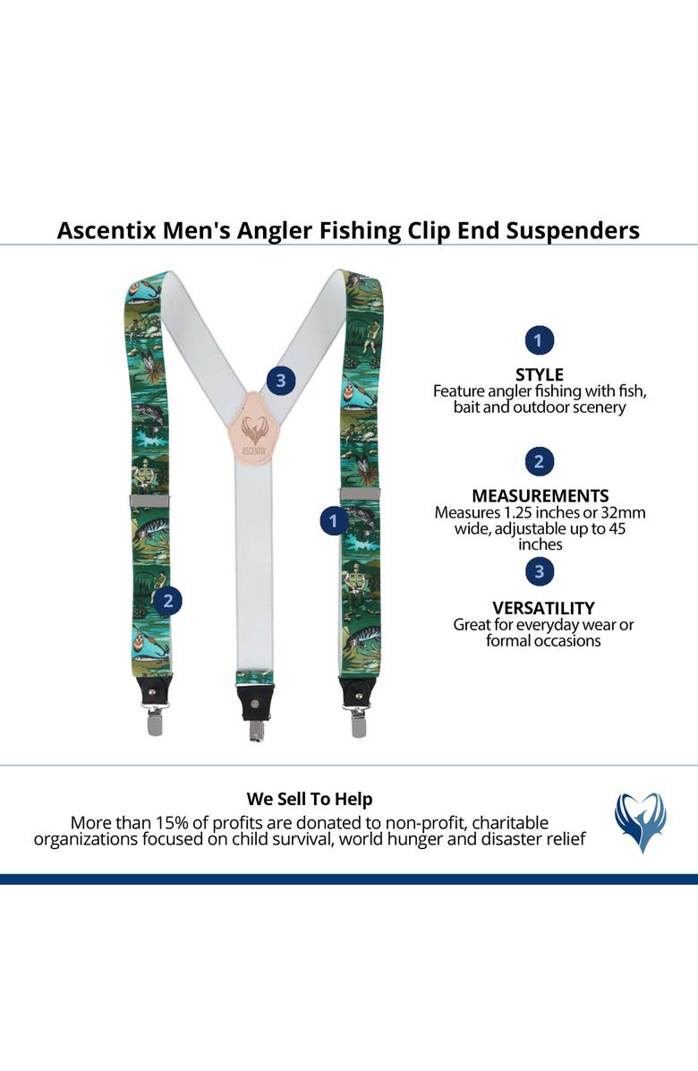 Ascentix Men's Angler Fishing Clip End Suspenders, Alternate, color, Green