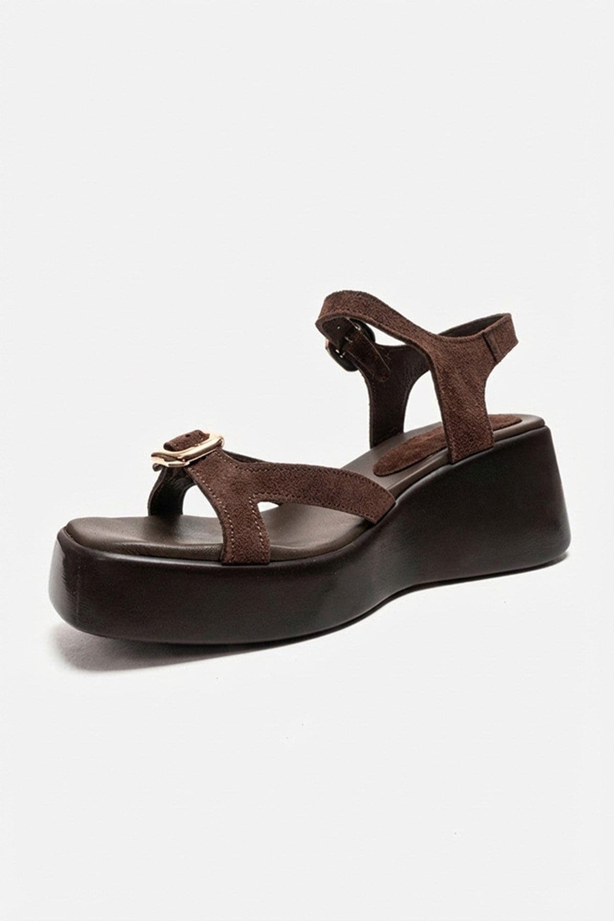 Forever & Always Shoes Kalia Leather Wedge Sandal, Alternate, color, Brown Suede