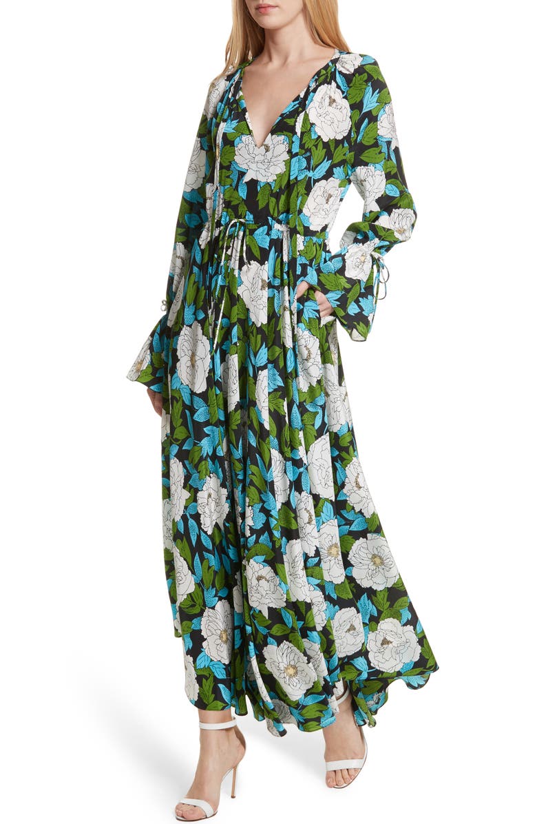 DVF Diane von Furstenberg Floral Silk Maxi Dress, Alternate, color, 