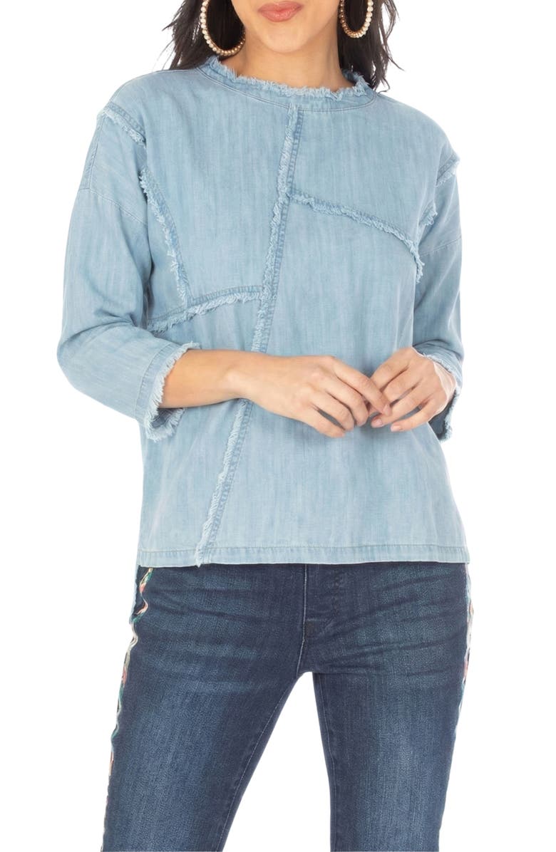 APNY Frayed Patched Top, Main, color, Indigo