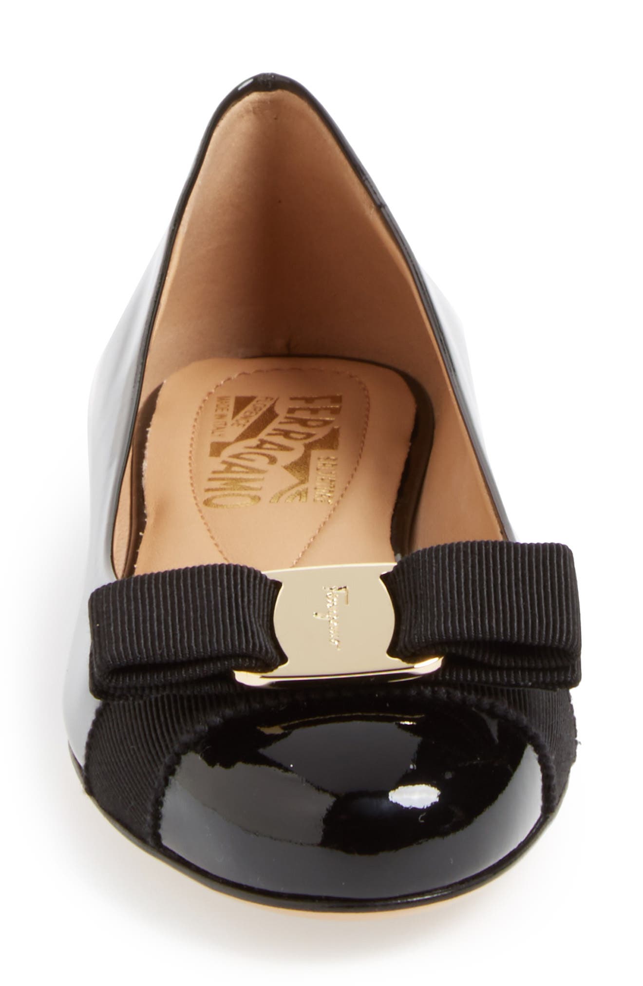 Varina Leather Flat, Alternate, color, NERO PATENT/ GOLD