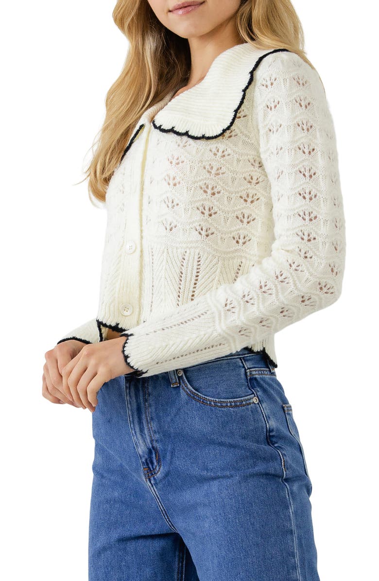 Endless Rose Scallop Pointelle Cardigan, Alternate, color, White