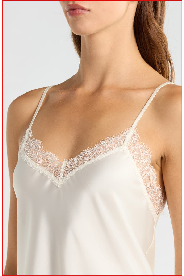 Scalloped Lace Trim Satin Camisole, Alternate, color, IVORY EGRET