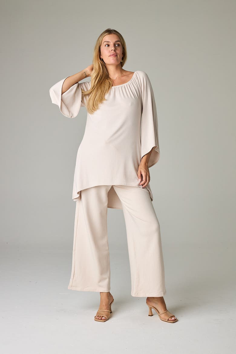 Peyto Eco-Luxe Rib Off-Shoulder Flutter Tunic/Dress - Ultra-Luxe Flow, Alternate, color, Bone