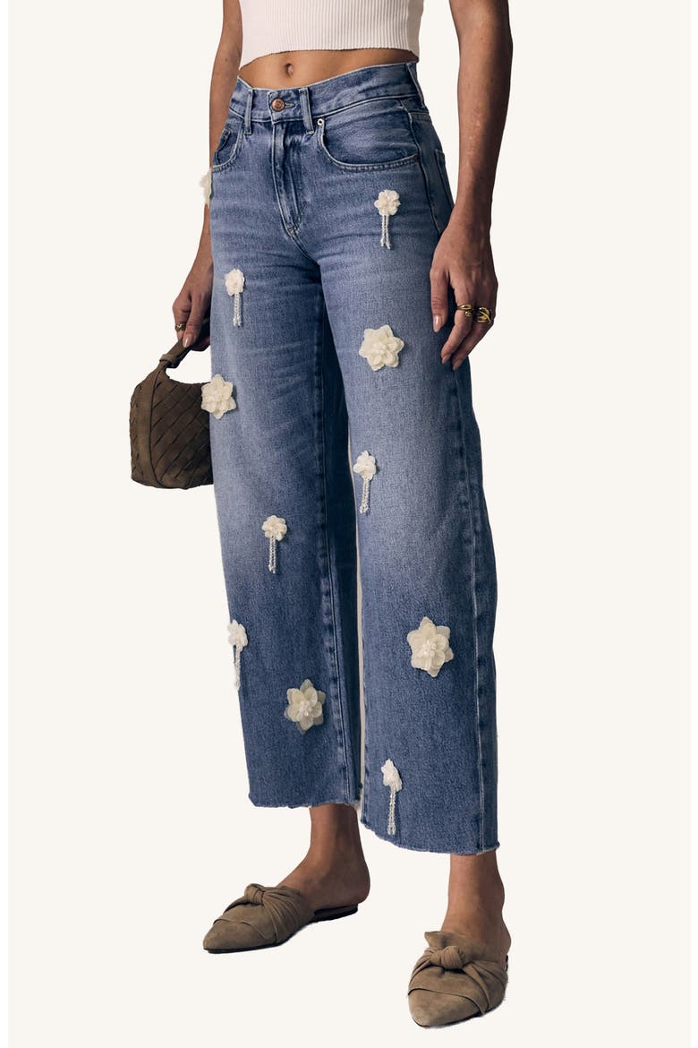 Nomad Flower Appliqué High Waist Wide Leg Jeans, Alternate, color, MOON FLOWER