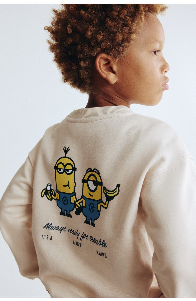 H&M 2-piece Printed Sweatshirt Set, Alternate, color, Light Beige/Minions