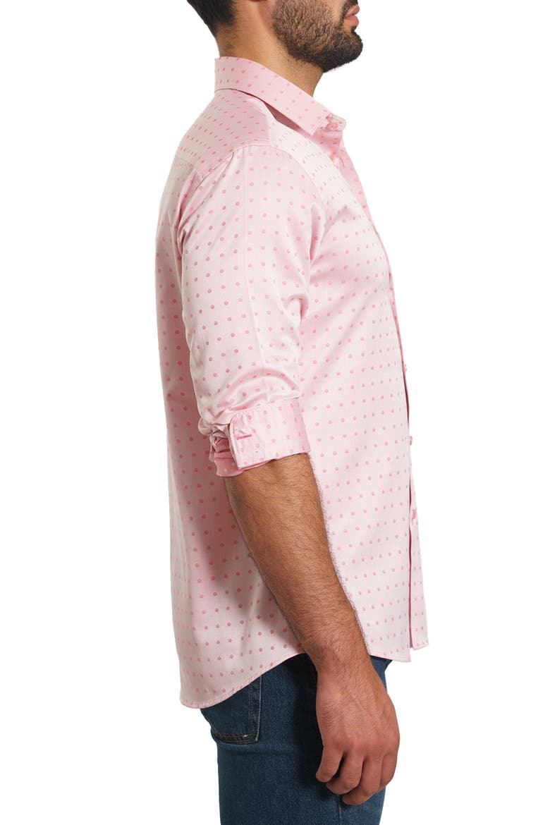 Trim Fit Dot Button-Up Shirt, Alternate, color, SALMON