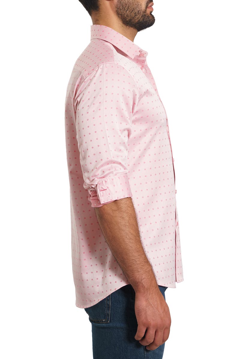 Jared Lang Trim Fit Dot Button-Up Shirt, Alternate, color, Salmon