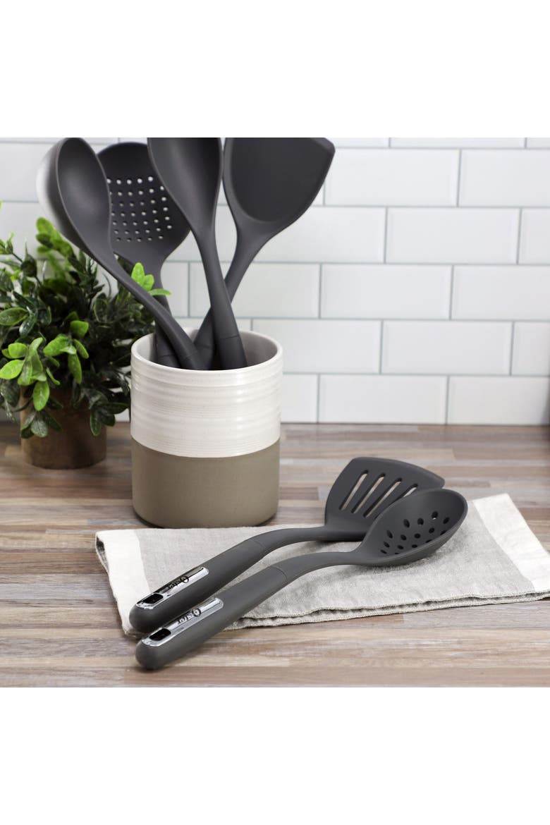 Ridgecrest 2 Piece Silicone Kitchen Tool Slotted Spoon and Turner Set, Alternate, color, Gray