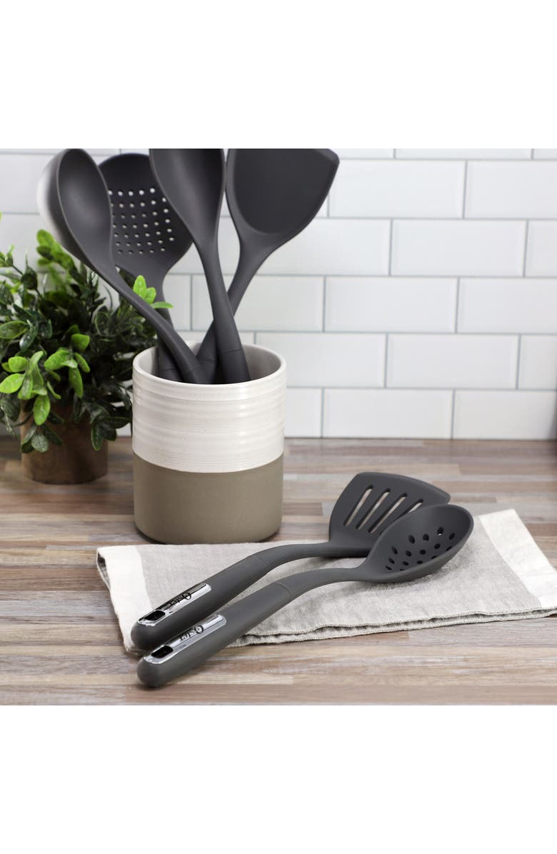 OSTER Ridgecrest 2 Piece Silicone Kitchen Tool Slotted Spoon and Turner Set, Alternate, color, Gray