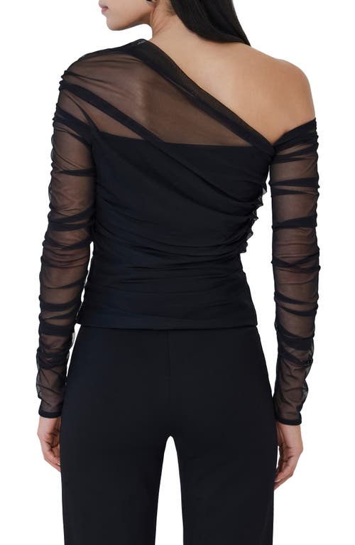 Marcella Monroe One-shoulder Mesh Overlay Top In Black