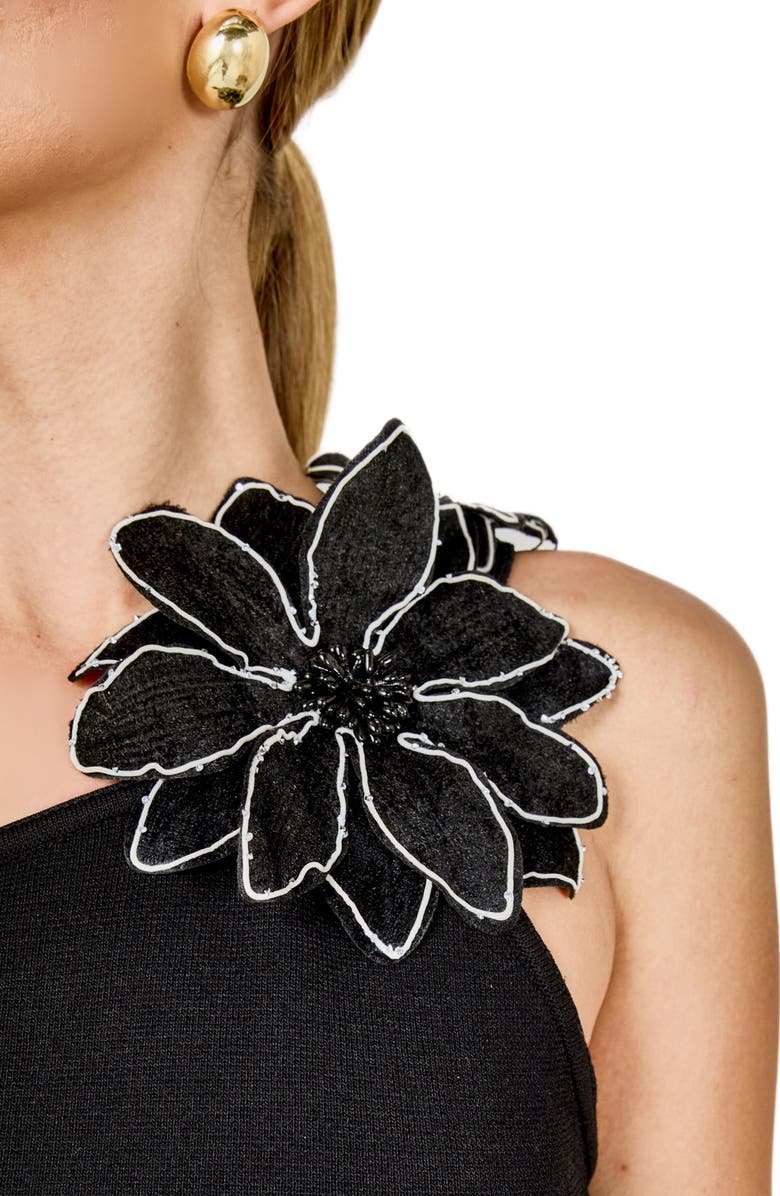 Endless Rose Flower One-Shoulder Knit Maxi Dress, Alternate, color, Black