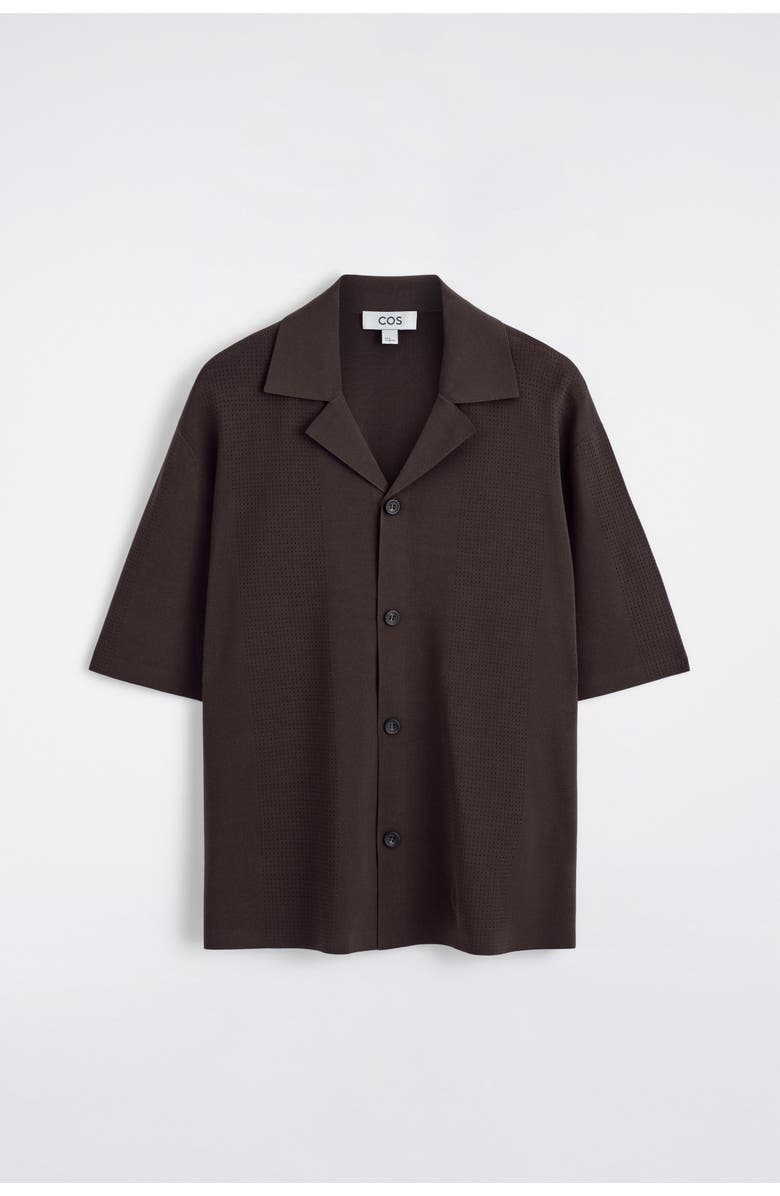 COS Perforated Knitted Short-Sleeved Shirt, Alternate, color, Dark Brown