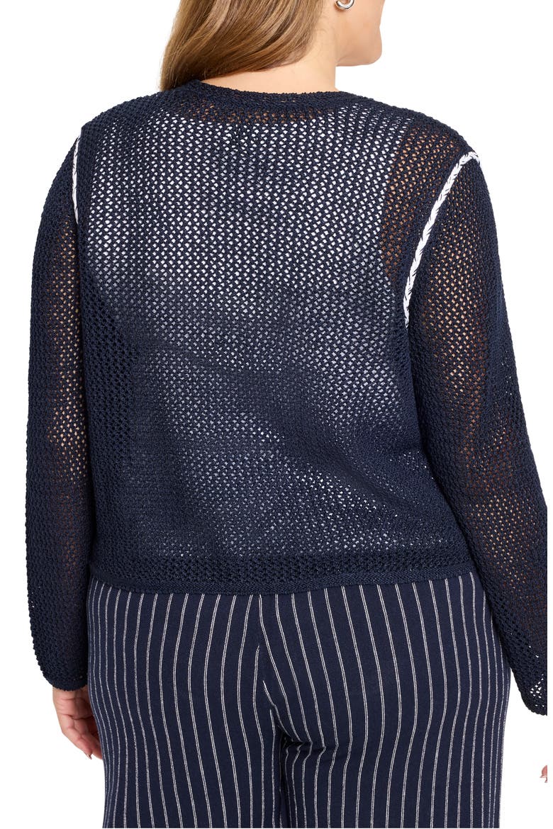 Tie Front Open Stitch Cotton Blend Cardigan, Alternate, color, DARK INDIGO