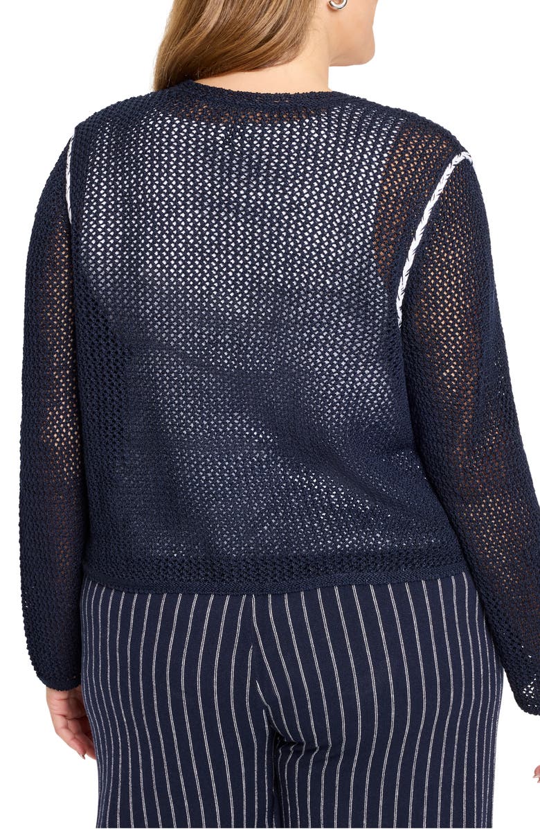 NIC+ZOE Tie Front Open Stitch Cotton Blend Cardigan, Alternate, color, Dark Indigo