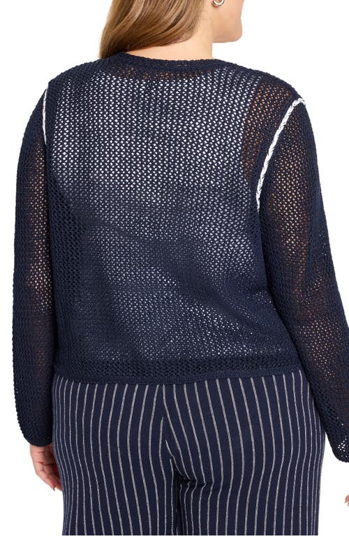 Nic + Zoe Nic+zoe Tie Front Open Stitch Cotton Blend Cardigan In Blue