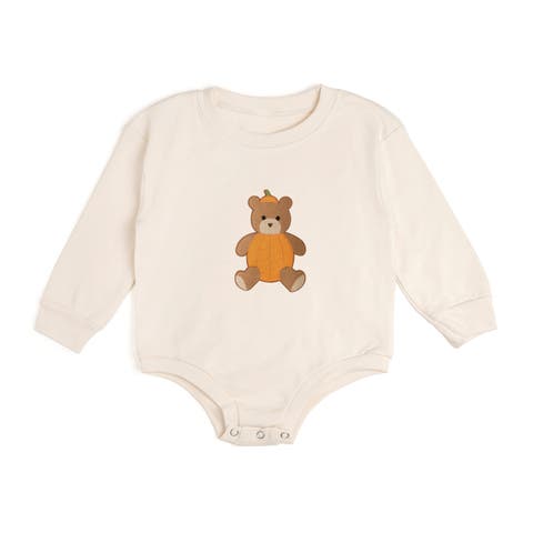Pumpkin Teddy Bear Patch Long Sleeve Romper